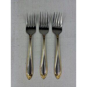 Hampton Silversmiths Stainless China 235 Flatware Abigail Gold Accent Salad Fork